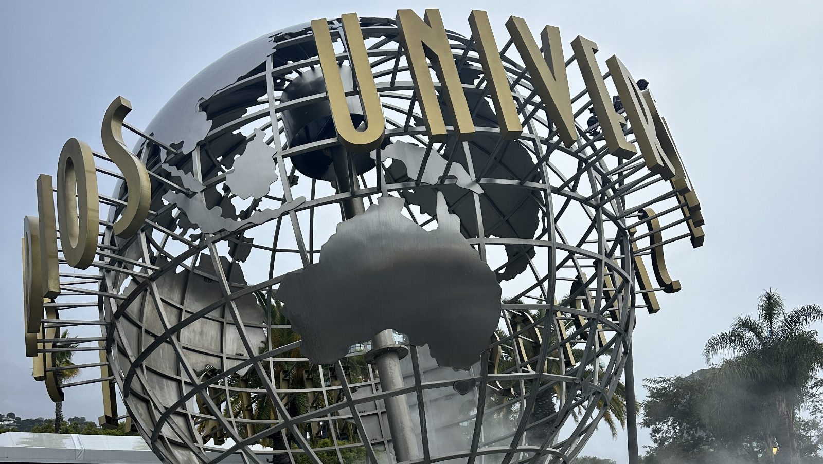 The revolving Universal Studios globe at the park entrance